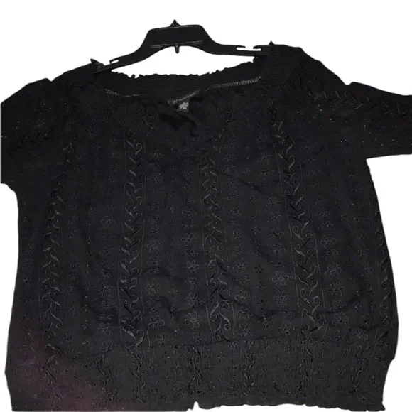 INC International Concepts size XL black semi sheer lace top lined 3/4 sleeve - Picture 3 of 11
